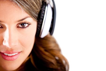 Close up portrait of a woman with headphones - isolated