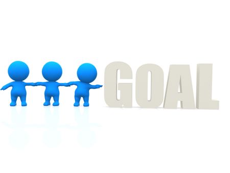 3D men trying to reach the word goal - isolated over a white background