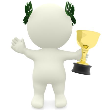 3D man winning a trophy - isolated over a white background