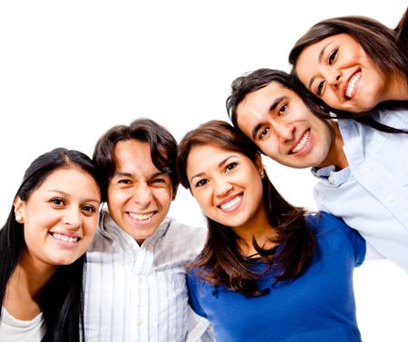 Happy group of young people smiling together - isolated