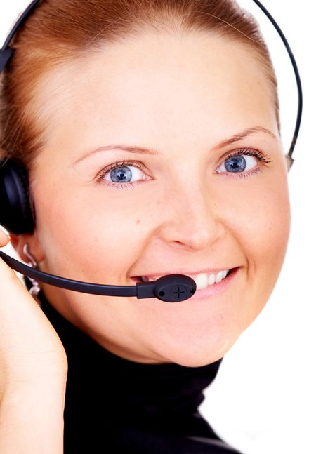 beautiful business customer service woman smiling isolated over a white background