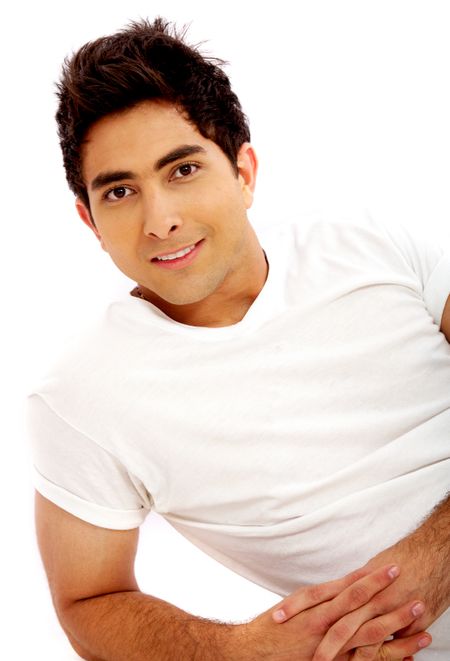 casual man smiling isolated over a white background