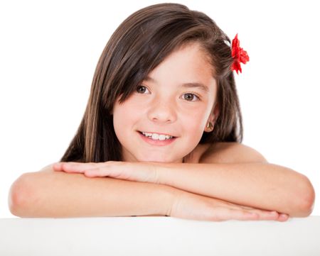 Beautiful girl portrait smiling - isolated over a white background