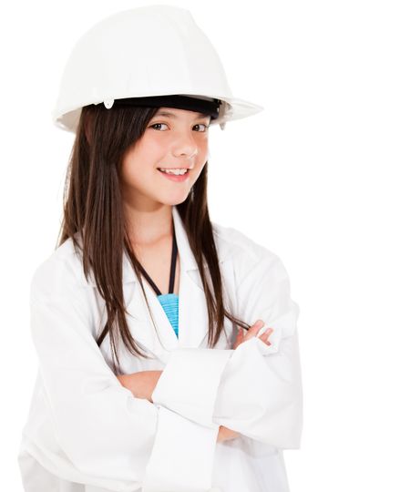 Girl wearing a helmet - isolated over a white background