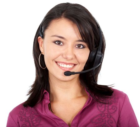 beautiful business customer service woman; smiling isolated over a white background