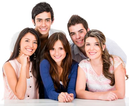 Group of friends smiling - isolated over a white background