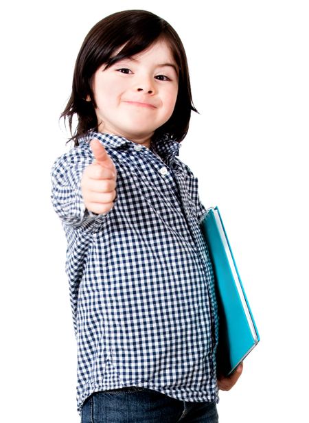 Young male student with thumbs up - isolated over a white background