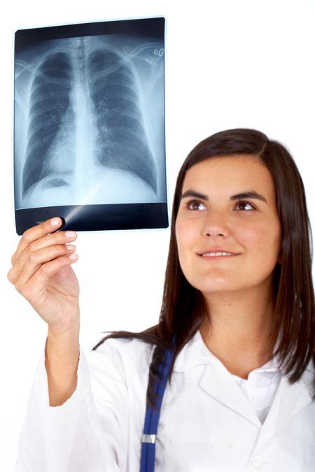beautiful doctor holding an xray in her hand