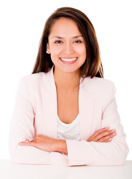 Happy business woman - isolated over a white background
