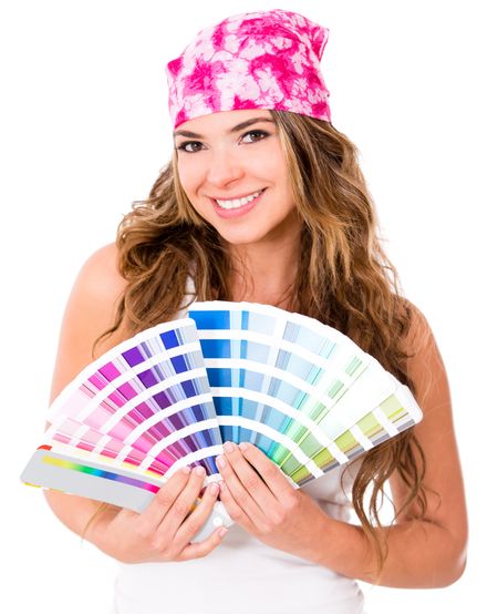 Woman with a Pantone - isolated over a white background