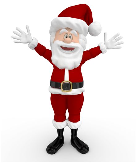 3D Santa looking happy with arms open - isolated over a white background