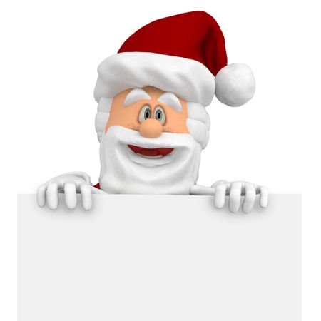3D Happy Santa with a Christmas banner - isolated over a white background
