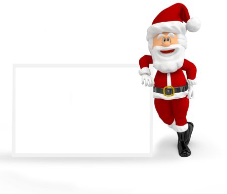 3D Santa with a banner - isolated over a white background