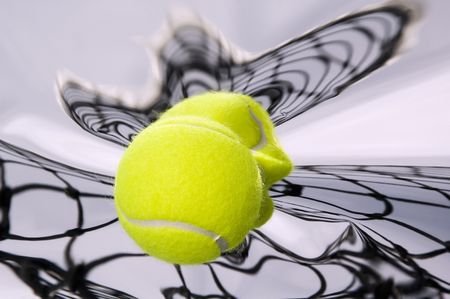 Tennis ball and net with distorted reflections