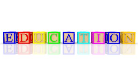 3D cubes with letters spelling education - isolated over white