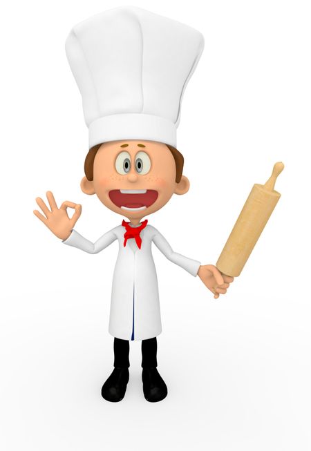 3D chef looking happy - isolated over a white background