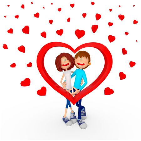 3D couple in love celebrating Valentines Day - isolated over white