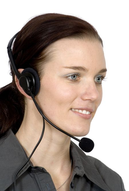 customer services girl smiling over a white background