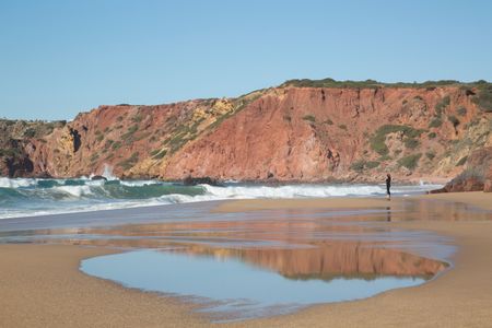 Cliff Refection Amado Beach the Algarve; Portugal