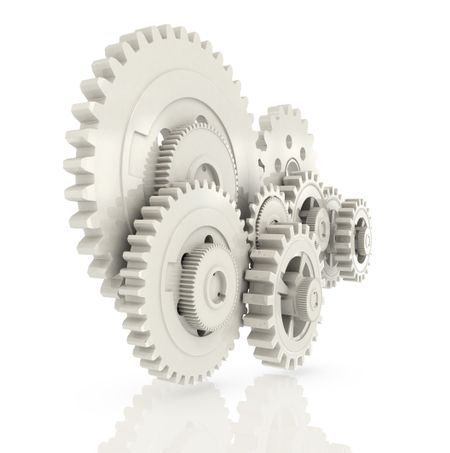 3D cogwheel engaged  isolated over a white background