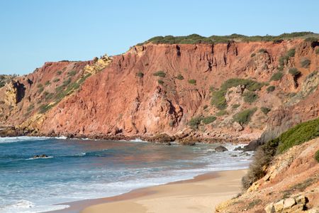 Cliff Face and Bay at Amado Beach; Portugal; Europe