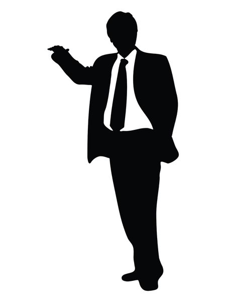 business man standing illustration with his hand on something he is displaying