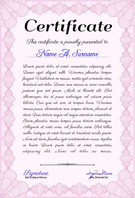 Pink vertical certificate template