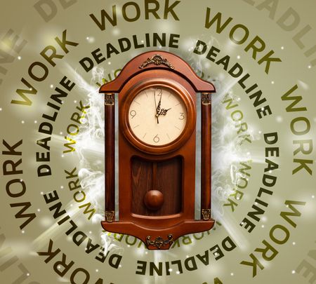 Clocks with work and deadline round writing concept