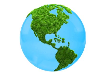 3D world map in grass focus on America - isolated over a white background