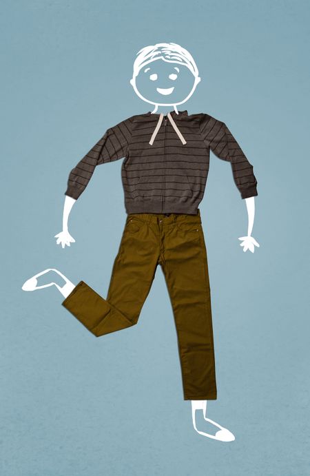 Funny cute smiley hand drawn character in casual clothes
