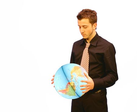 Business Man holding the earth