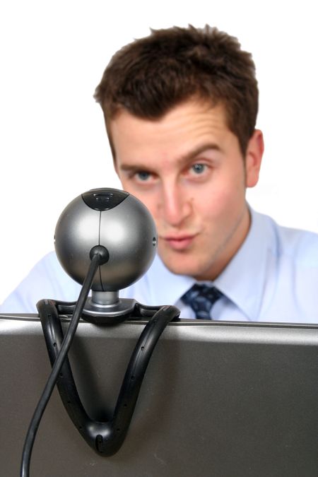 business man - online conference - funny face