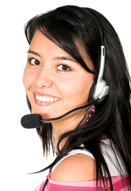 casual girl with headset over white
