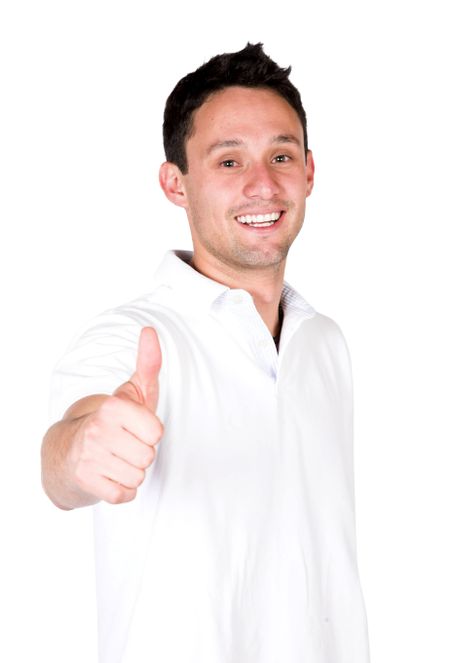 casual guy thumbs up wearing a white tshirt