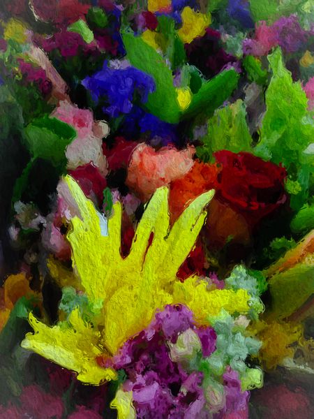 Yellow in the ascendant: Painterly version of flower arrangement (altered photograph)
