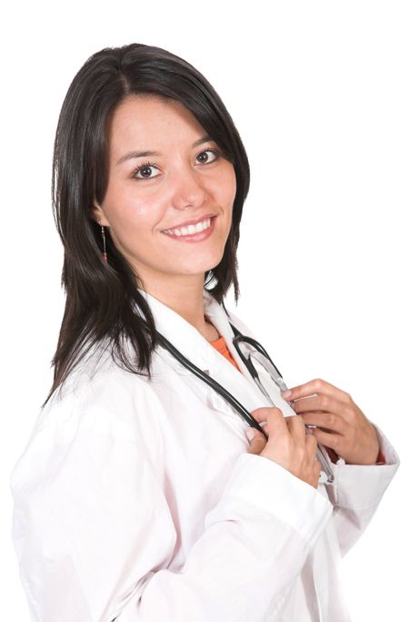 beautiful latin american nurse over white