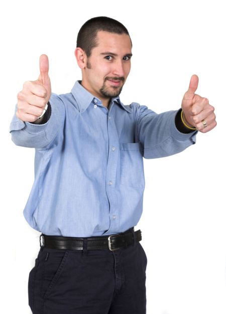 casual guy thumbs up over white