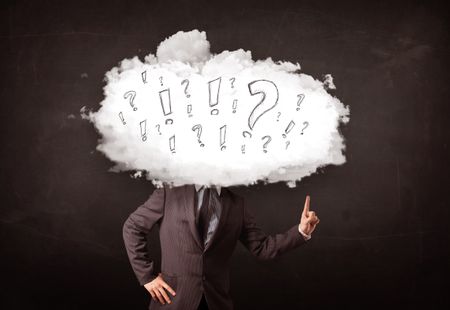 Business man cloud head with question and exclamation marks concept