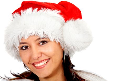 christmas woman smiling isolated over a white background