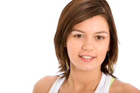 Casual woman smiling isolated over a white background