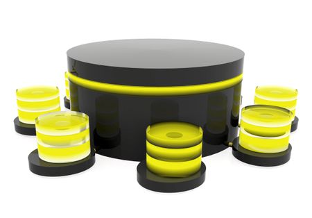 database in black and yellow over a white background done in reflective materials