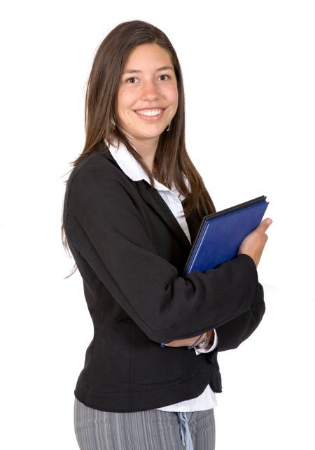 business woman with folder over a white background