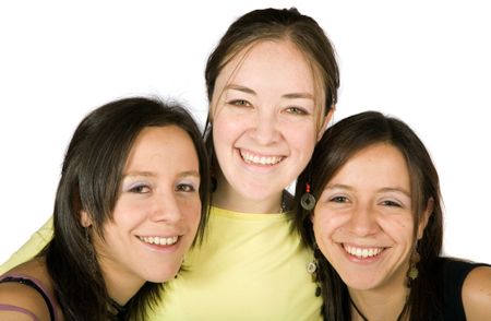beautiful female friends over a white background