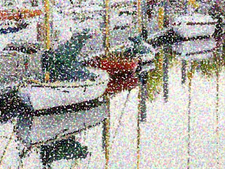 Abstract of pointillized sailboats in marina