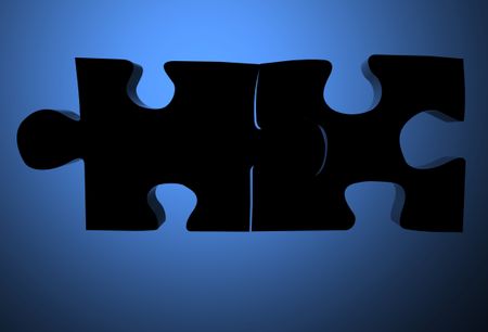 assembled puzzle pieces over a blue background - 3d render silhouette