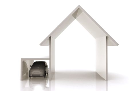 home and car illustration over a white background