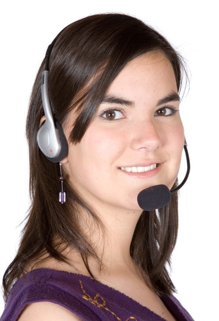 Beautiful Customer Support Girl over a white background
