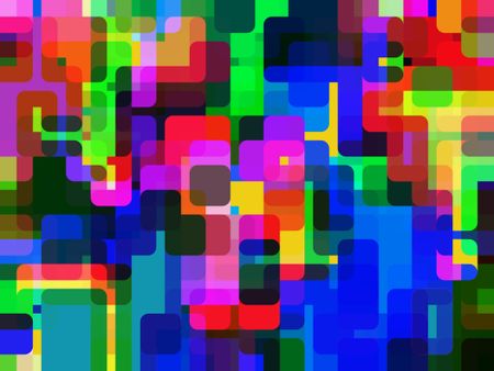 Snazzy multicolored abstract of urban multiplicity, with rounded polygons overlapping for 3-D effect