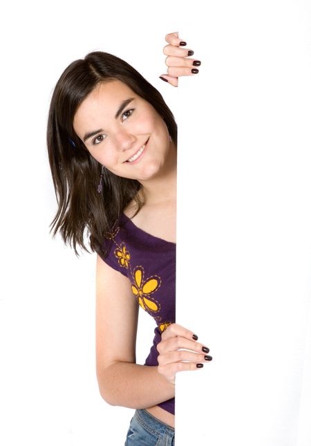 girl appearing on frame over a white background