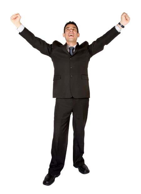business man looking very happy due to his success - white background